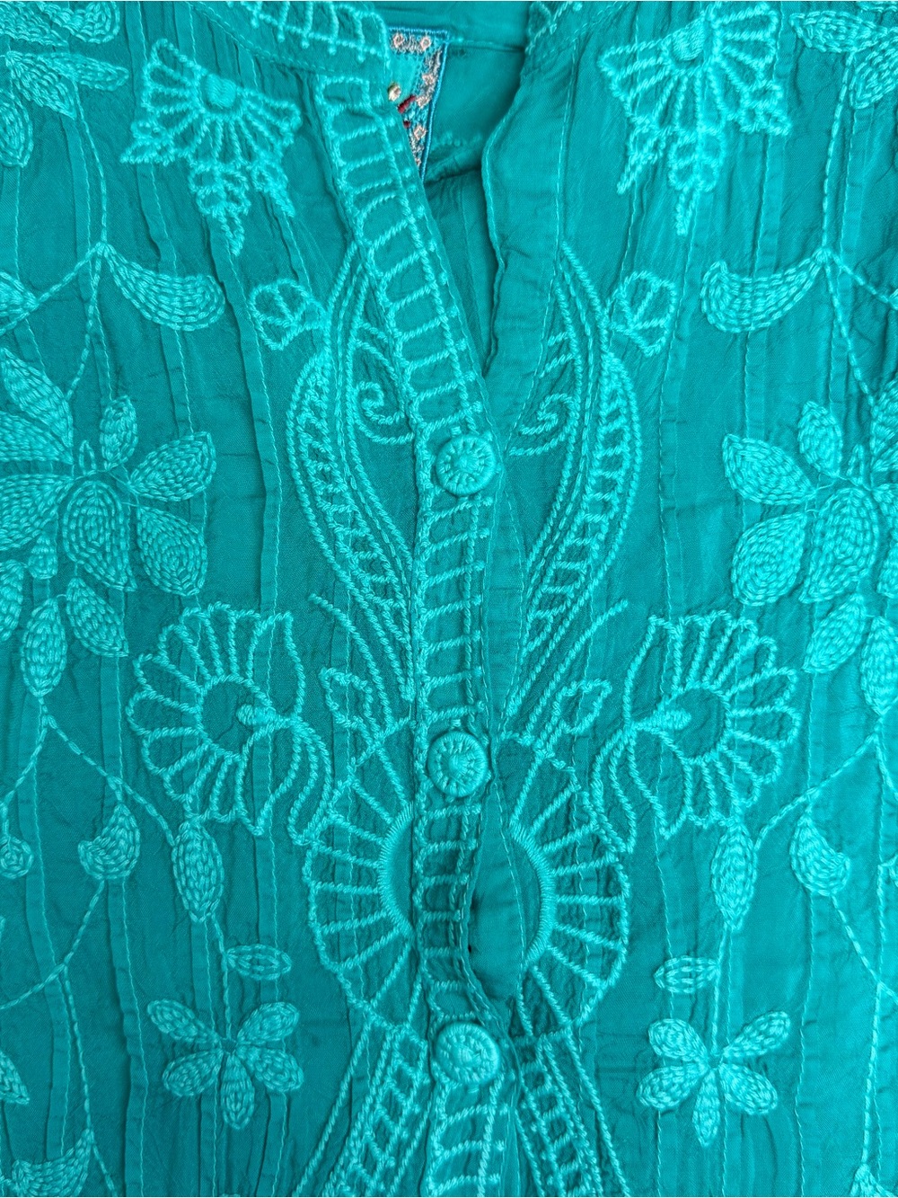 Johnny Was Embroidered Teal Women’s 3/4 sleeve Tunic Top, size M. Like new! - Picture 9 of 9
